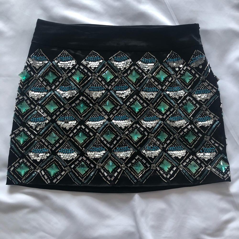 Marciano mini skirt with gem rhinestone appliqués